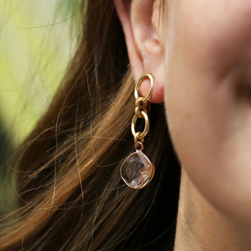 Golden Link and Irregular Marquis Shaped Crystal Drop Earrings by Peace of Mind